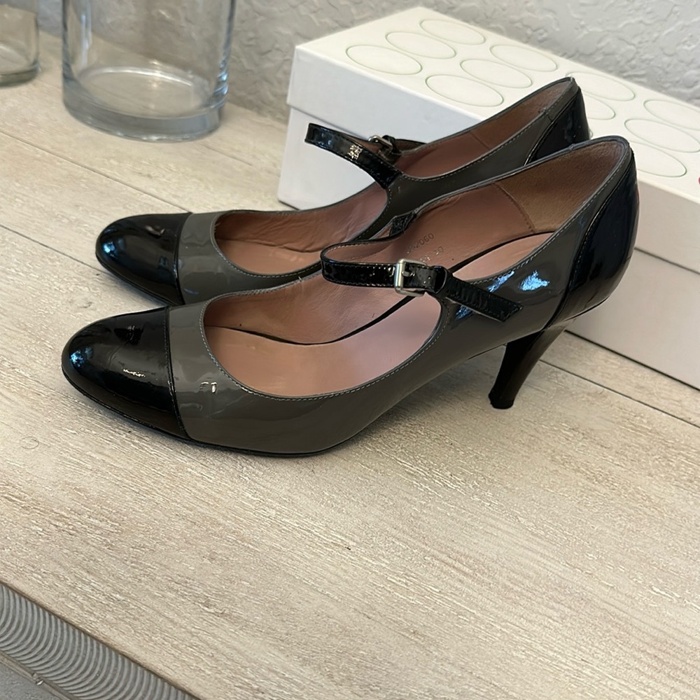 Boden Patent Leather Mary Jane Heels Round Toe Gray Black EU 40